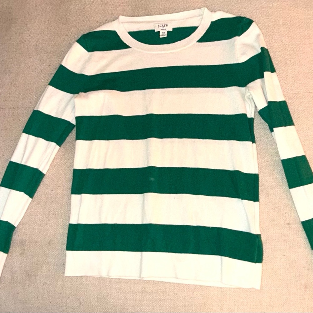 J. Crew Green and White Striped Sweater